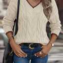 LaGracia Women's Oversized Cable Knit V Neck Sweaters Trendy Color Block Sweater Pullover 2026 (L)