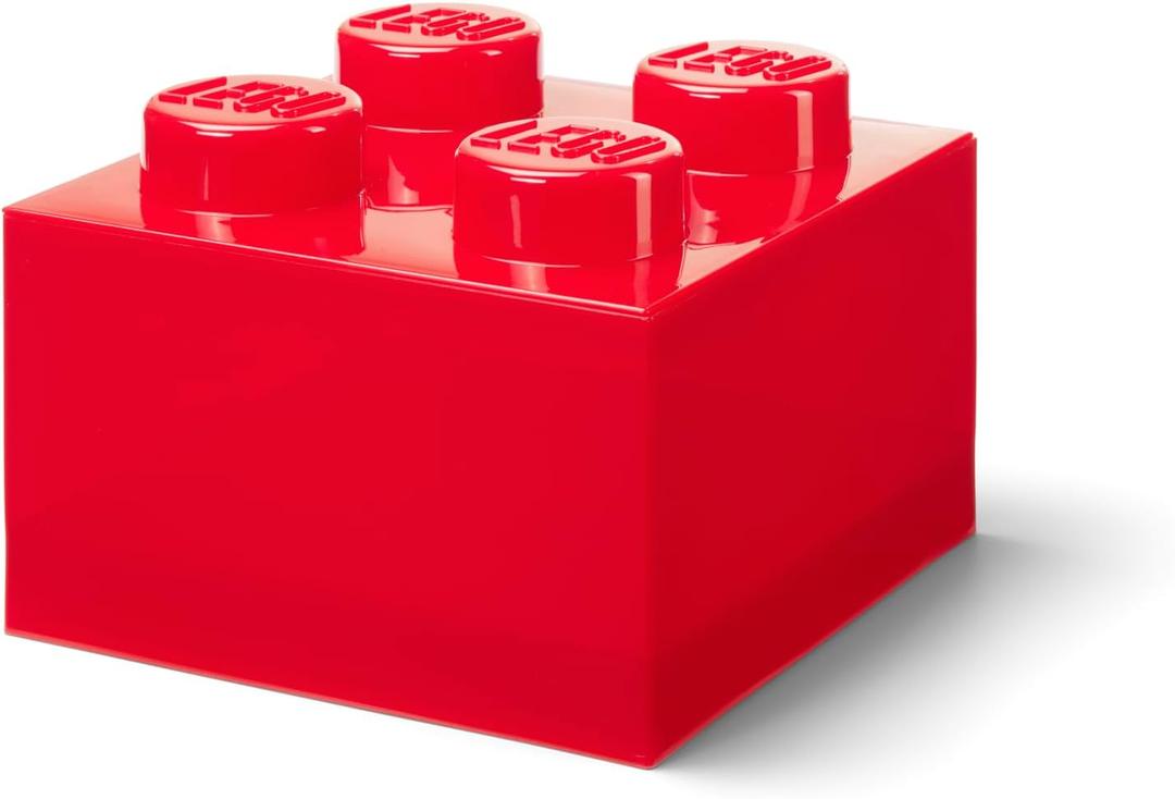 LEGO Storage Brick 4 Knobs Translucent Red - Stackable Plastic Storage Box with Lid for Kids and Adults Desk Organizer and Toy Box