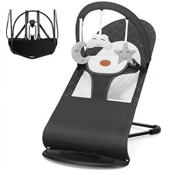 kmaier Baby Swing for Infants, Baby Delight Bouncer Seat Fixed with Swing Toys for 0-18 Months,Dark Gray