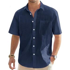J.VER Men's Linen Short Sleeve Shirts Cotton Casual Lightweight Button Down Shirt Beach Vacation Summer Tops with Pocket XL