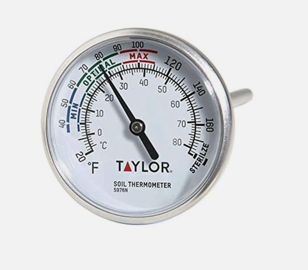 Taylor Soil Testing Thermometer, Gardening Tool for Plant Care, 4 Inch, White