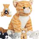 5 Pcs Cat Stuffed Animal with Babies Inside Belly, 1 Mommy Stuffed Cat Plush Toy with 4 Kittens Stuffed Animal Set for Kids Girls Boys Birthday Christmas Halloween Plush Gifts
