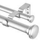 TONIAL 1 Inch Double Curtain Rods 36 to 72 Inches (3 to 6ft), Heavy Duty Decorative Drapery Rod for Windows 24 to 68 Inches (2 to 5.7ft) with Small Cap Finial, Silver