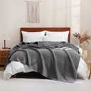 YOUR MOON Waffle Weave Wool Blanket Queen Size, Natural Australian Wool Blanket for Bed & Couch, Soft and Warm, Breathable Thick Throw Blankets for All Seasons, 90"x90", Gray