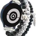 LuReen Beaded Bracelet Band Compatible with Galaxy Watch 7/6/5/4 40mm 44mm/Watch 6 Classic 43mm 47mm/Watch 5 Pro 45mm/Watch 4 Classic/Active 2 Band, 20mm Elastic Stretchy Strap Wristband for Women (Black/White B)