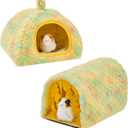 Avont 2 Pack Guinea Pig Hideout Bed and Tunnel Toys Set with Curtain, Washable Soft Plush Bunny Hideaway House Tube Cage Accessories for Small Animal Pet, Rabbits Chinchilla Hamster Ferret Rat -Yellow