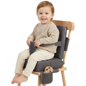 Booster Seat for Kitchen Chair, Non-Slip Toddler Booster Seat for Dining Table with Backrest, Adjustable Straps, Portable Travel Toddler Booster Seat with Storage Bag, Grey