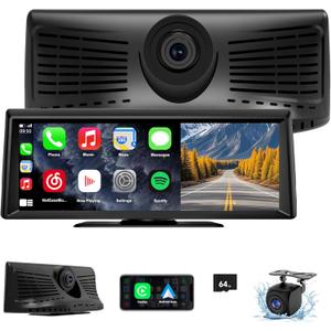 Apenet Wireless CarPlay Screen with 2K Dash Cam, 8.1" Portable Touchscreen Car Stereo with CarPlay & Android Auto, 1080P Backup Camera, Voice Control, Bluetooth, Mirror Link, GPS Navigation