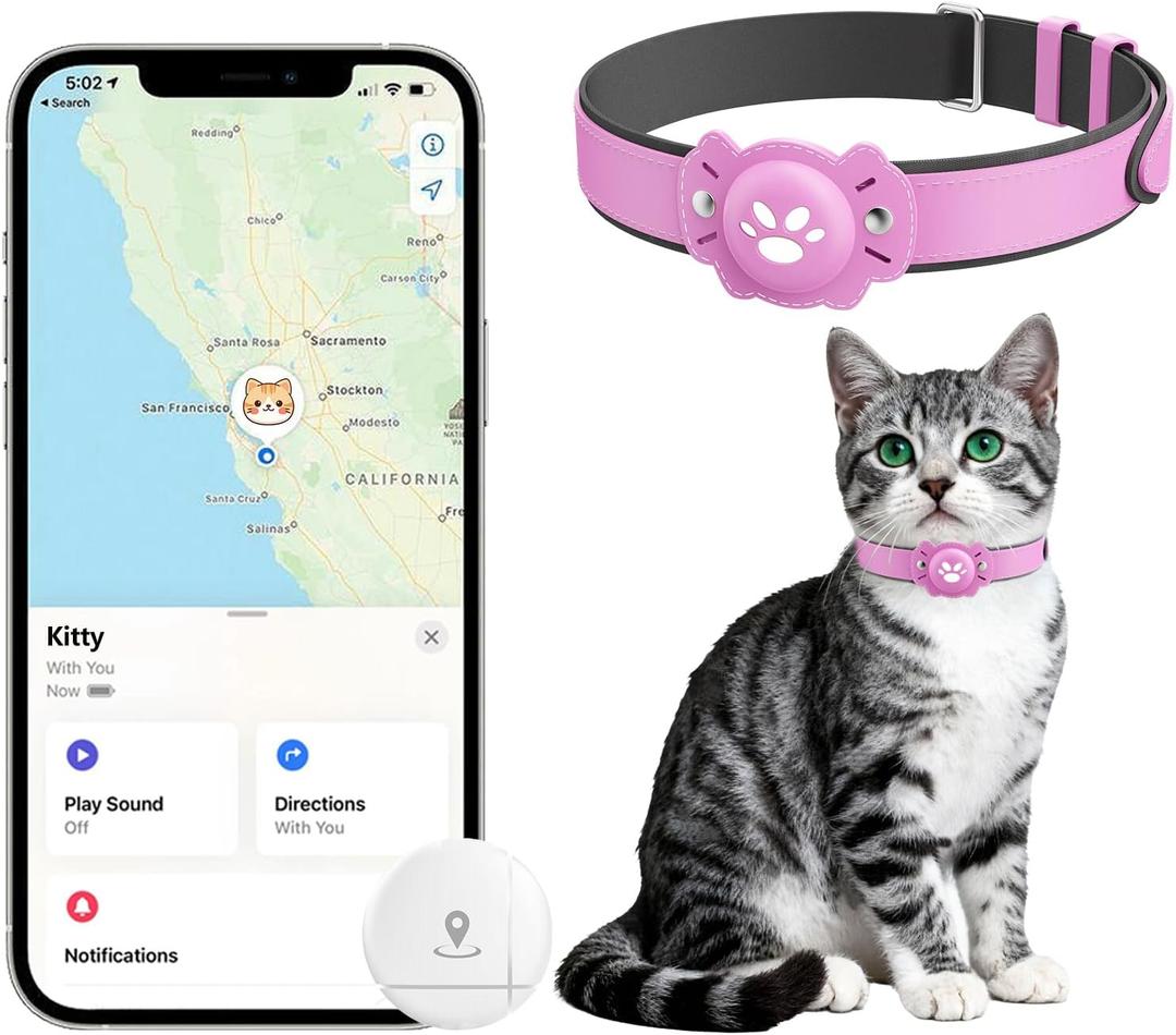 2-in-1 GPS Tracker for Cats: Smart Pet Collar with Real-Time Tracking,No Monthly Fee/Subscription (iOS & Android) Waterproof, Anti-Lost,365-Day Long Battery Life GPS Tracker Cat Collar (Pink)