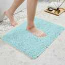 TECHMILLY Soft Fluffy Chenille Bathroom Rugs, Non Slip Absorbent Bath Mats for Bathroom, Washable and Quick Dry, Khaki, 17" x 24"