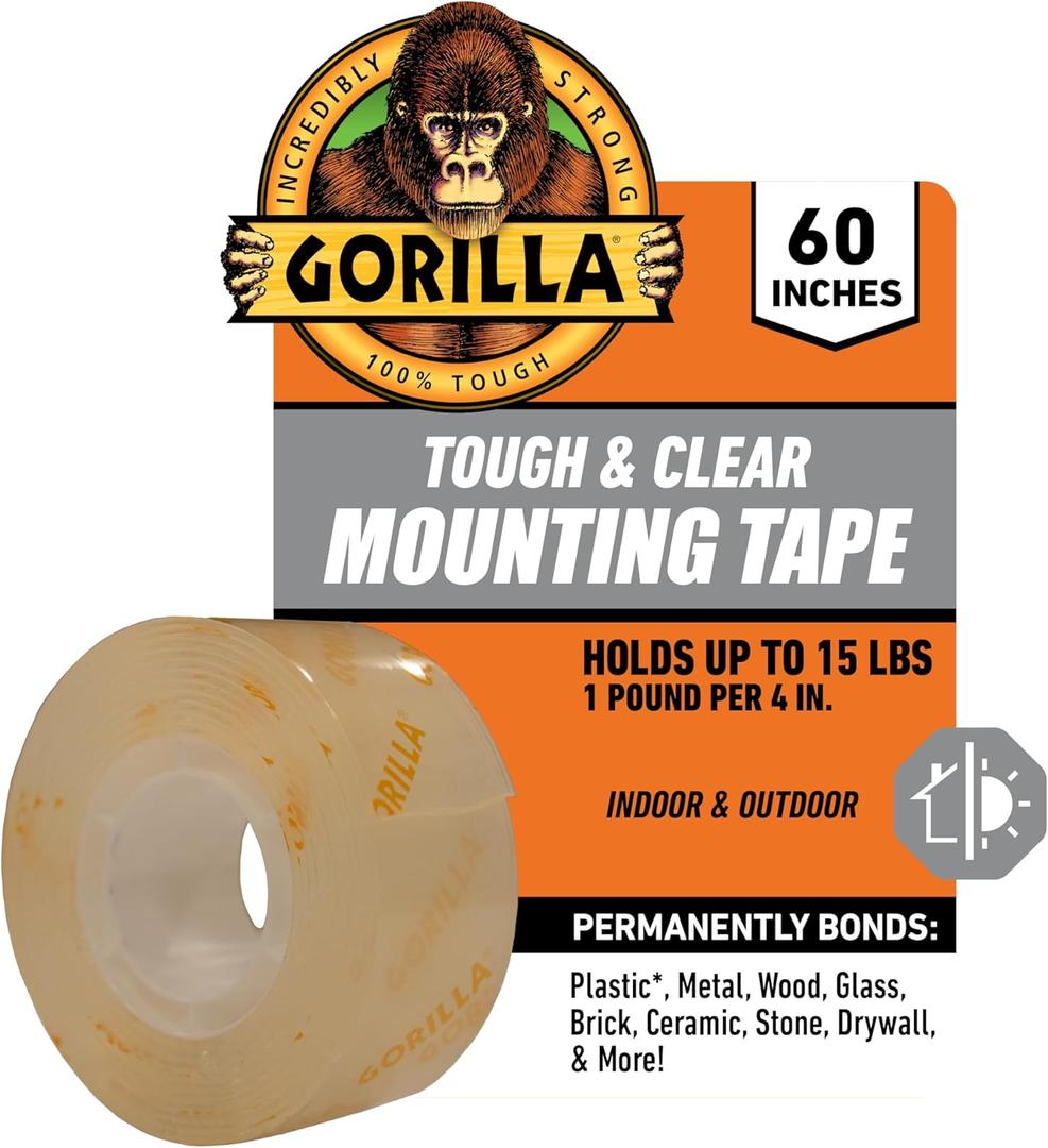 Gorilla Tough & Clear; Double Sided Mounting Tape; Weatherproof; 1" x 60"; Clear; (Pack of 1)