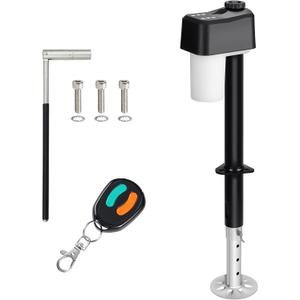 7600LBS Electric Trailer Jack, 12V Heavy Duty RV Jack with Remote Control, IPX64 Waterproof, 9.8-31.5" Extended Electric Tongue Jack for A-Frame, Utility & RV Trailer, LED Light & Bubble Level