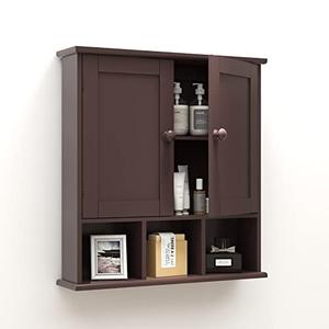 TaoHFE Medicine Cabinets,Bathroom Wall Cabinet with 2 Door Adjustable Shelves,Over The Toilet Storage Cabinet,Brown Bathroom Cabinet Wall Mounted,Bathroom Cabinet for Laundry Room Kitchen