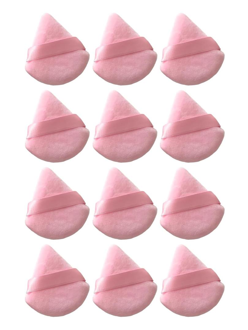 12 Pieces Powder Puff Face Soft Triangle Makeup Puff Velour Makeup Sponge Beauty Blender for Loose Powder Stocking Stuffers for Women, Pink