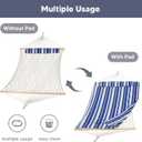SUNCREAT 2 Person Hammock with Hardwood Spreader Bar, Outdoor Rope Hammock with Polyester Pad, 475 lbs Capacity, Blue Stripes