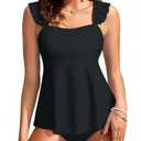 Kate Kasin Bathing Suit for Women Tummy Control Tankini Swimsuits Two Piece Flowy Swimwear Tankini Sets(Black, Large)