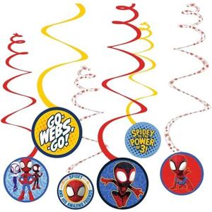Spiral Decorations - 5" (12 Pcs) - Multicolor Cardstock & Foil Hanging Decors for Kids Birthday & Themed Parties, Spidey & His Amazing Friends