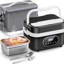 Cordless Electric Lunch Box for Adults, 18000mAh Rechargeable Portable Self-Heating Lunch Box Food Warmer, 1.5L(6 Cups) Container for Outdoor, Work, Office, Camping, Travel(BlackWhite) (Large)