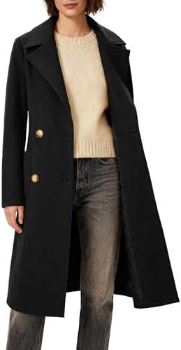 OTU Vibe Women's Winter Double-Breasted Long Overcoat, Classic Trench Coat, Casual Notch Lapel Outwear, S