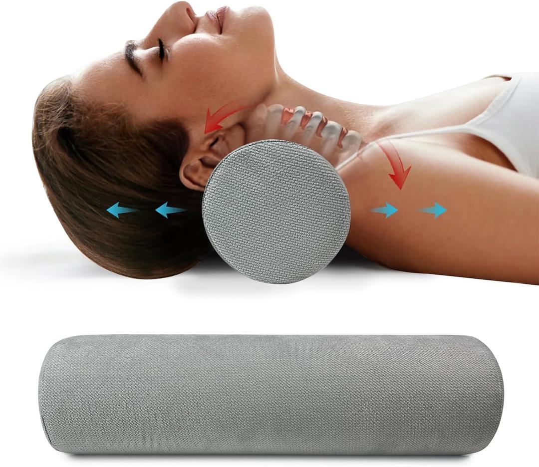 Cervical Neck Roll Foam Pillow, Round Neck, Support for Sleeping, Bolster Pillow for Bed, Legs, Back and Yoga, 4.7 Inch Diameter x 17 Inches Long (4.7" x 17")