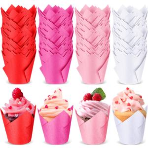 200 Pcs Tulip Cupcake Liners Muffin Baking Cupcake Liners Baking Cups Holders Heat Resistant Muffin cups Wrappers for Wedding Party Birthday Baby Shower Party(Vivid Color)