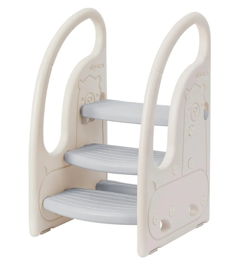 4 in 1 Toddler 3 Step Stool for Kids Standing Tower/Learning Tower/Helper Stool for Kitchen Counter, Bathroom Sink, Potty Training Stool with Handles and Non-Slip Pads-Grey White 4 in 1 Toddler 3 Step Stool for Kids Standing Tower/Learning Tower/Helper Stool for Kitchen Counter, Bathroom Sink, Potty Training Stool with Handles and Non-Slip Pads-Grey White