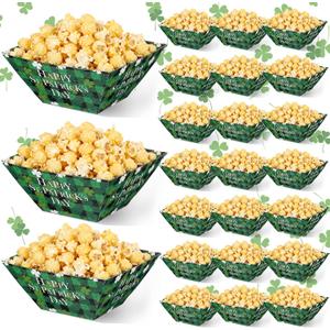 Marspark 24 Pcs St. Patricks Day Popcorn Boxes Paper St. Patrick's Food Trays Green Shamrock Snack Serving Trays Decorations Irish Disposable Paper Platters for Cookie Holiday Party Supplies Family