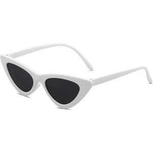 SOJOS Retro Vintage Narrow Cat Eye Sunglasses for Women Clout Goggles Plastic Frame Cardi SJ2044 with White Frame/Grey Lens