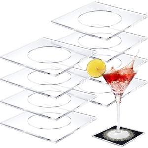 Tatuo 8 Pack Acrylic Coasters DIY Cocktail Napkin Holder Square Clear Coasters for Bar Decor Drinks Table Room Home Office, Without Inserts