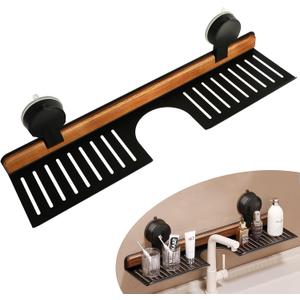 Bathroom Sink Shelf Over Faucet, No Drill 20 Inch Shower Caddy, Adhesive Wall Shelf for Bathroom Storage Organizer, Holds 5lb on Tile/Glass/Mirror (50CM), 50CM Black