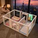 FXW AuraSpace Clear Acrylic Indoor Dog Playpen, 24" H, 12 Panels, White Open View, Modern Home Fit, No Climbing Bars, Tool-Free Setup, For Puppies & Small Dogs