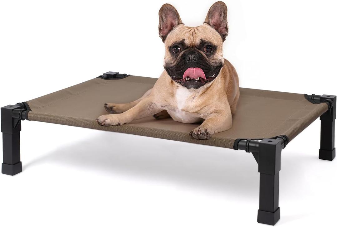 Heeyoo Cooling Elevated Dog Bed, Raised Dog Bed with Washable Breathable Mesh and Metal Frame, Portable Dog Cot Bed with No-Slip Feet for Outdoor and Indoor Use, Brown (35"L x 25"W x 7.4"H, Brown)