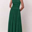 Newshows Women 2025 Summer Maxi Dresses Vacation Ruched Boat Neck Tank Flowy Elegant Party Long Formal Dress Pockets (Green, S)