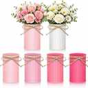 Domensi 6 Pcs Pink Farmhouse Vase with Twine Bow for Table Centerpieces 4.53" Small Rustic Flower Vase Galvanized Metal Pencil Holder Vintage Buckets for Wedding Reception Artificial Flower Stationery