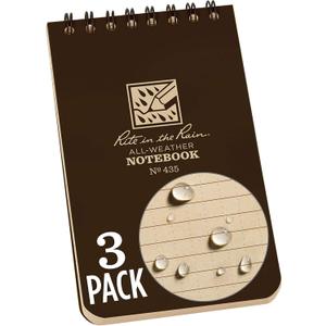 Rite in the Rain Weatherproof Top Spiral Notebook, 3" x 5", Brown Cover, Universal Pattern, 3 Pack (No. 435-3X)