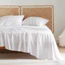 Bedsure Queen Sheet Set, Cooling Sheets for Queen Size Bed Set, Rayon Derived from Bamboo, Breathable & Soft Deep Pocket Up to 16 Inches, Hotel Luxury Silky Bedding, Bedsheet & Pillowcases, White (02 - White)