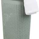 Mind Reader Slim Laundry Hamper with Lid, 40L Clothes Basket, Narrow Tapered Design with Ventilated Cutout Pattern, Plastic, Mint, Single