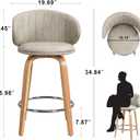 Modern Bar Stools Set of 2 Mid Century Bentwood Barstools Swivel Faux Leather Stools with Back for Kitchen Counter Restaurant, Beige