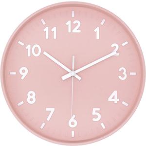 JENLYSTIME 12 Inch 3D Number Modern Wall Clock, Round Bright Colorful Dial, Non Ticking Silent Quartz Battery Operated Wall Clocks, Easy to Read Simple Style Decor Clock for Bedroom, LivingRoom(Pink)