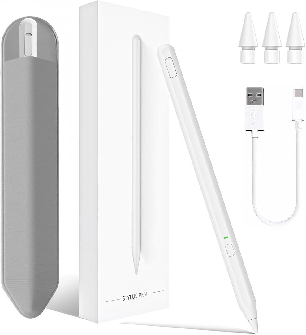 Stylus Pen for iPad 11th&10th Generation,Milikilo Pen with Pencil Holder,Palm Rejection,for Air11&13"(M2/M3), Pad Pro 11"&13"(M4),iPad 6-11th,iPad Pro 11"/12.9 ", iPad Air 3/4/5,Mini 5/6 (White)