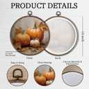 Giosve Vintage Rustic Fall Pumpkin Round Wall Art Canvas Framed Poster, Farmhouse Autumn Maple Leaf Pumpkin Hanging Wall Sculptures for Kitchen Home Living Room Bedroom Decor, 10x10 Inch