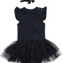 SOBOWO Baby Girl Black Dress Toddler Flower Sequin Tulle Sleeveless Birthday Wedding Formal Party Dresses Princess 0-3M