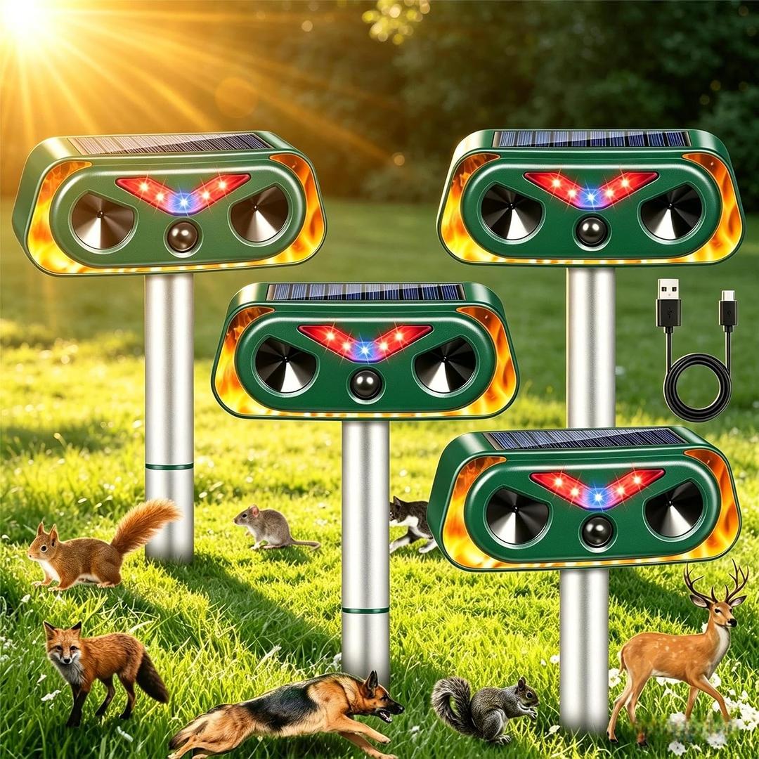 2026 Solar Ultrasonic Animal Repeller Outdoor with Flashing Lights & Upgraded Waterproof Motion Sensor Animal Deterrent Devices for Deer,Cat,Squirrel,Raccoon,Rabbit,Fox,Skunk Repellent for Yard Garden