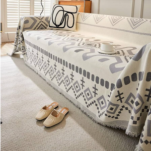 Dfcdcoo Boho Couch Cover for Dogs Throw Couch Cover with Tassel Loveseat Covers Futon Cover L Shaped Cover Washable Chenille Couch Protector (Grey,180 * 150CM)