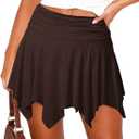 TZLDN Womens Flowy Mini Skirt with Shorts Fairy Y2K Asymmetrical Pirate Skort Trendy Sexy Rave Festival Outfits Going Out (Small, C0-brown)