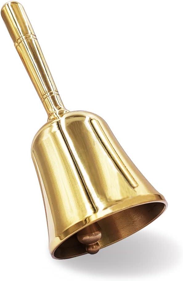 Hourwof Loud Hand Call Bell,Solid Brass Dinner Bell Service Bell Pet Training Bell Jingle Bell,Gold