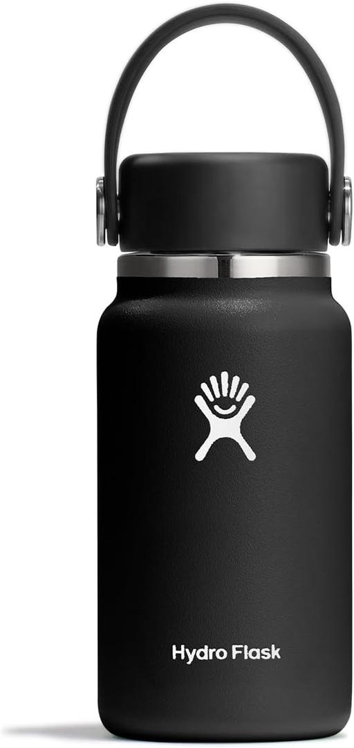 Hydro Flask Micro Water Bottle - Insulated Leak Proof Mini Flask - Stocking Stuffer or White Elephant Gift 6.7 Oz Black
