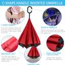 SIEPASA Inverted Reverse Upside Down Umbrella, Extra Large Double Canopy Vented Windproof Waterproof Stick Golf Umbrellas with C-shape Handle.(Red, 56 Inch)