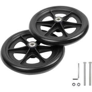 2Pcs Rollator Wheel Replacement 7.6" Walker Anti-Slip Black Nylon & PVC Wheel with 95mm Screws & L-Wrench