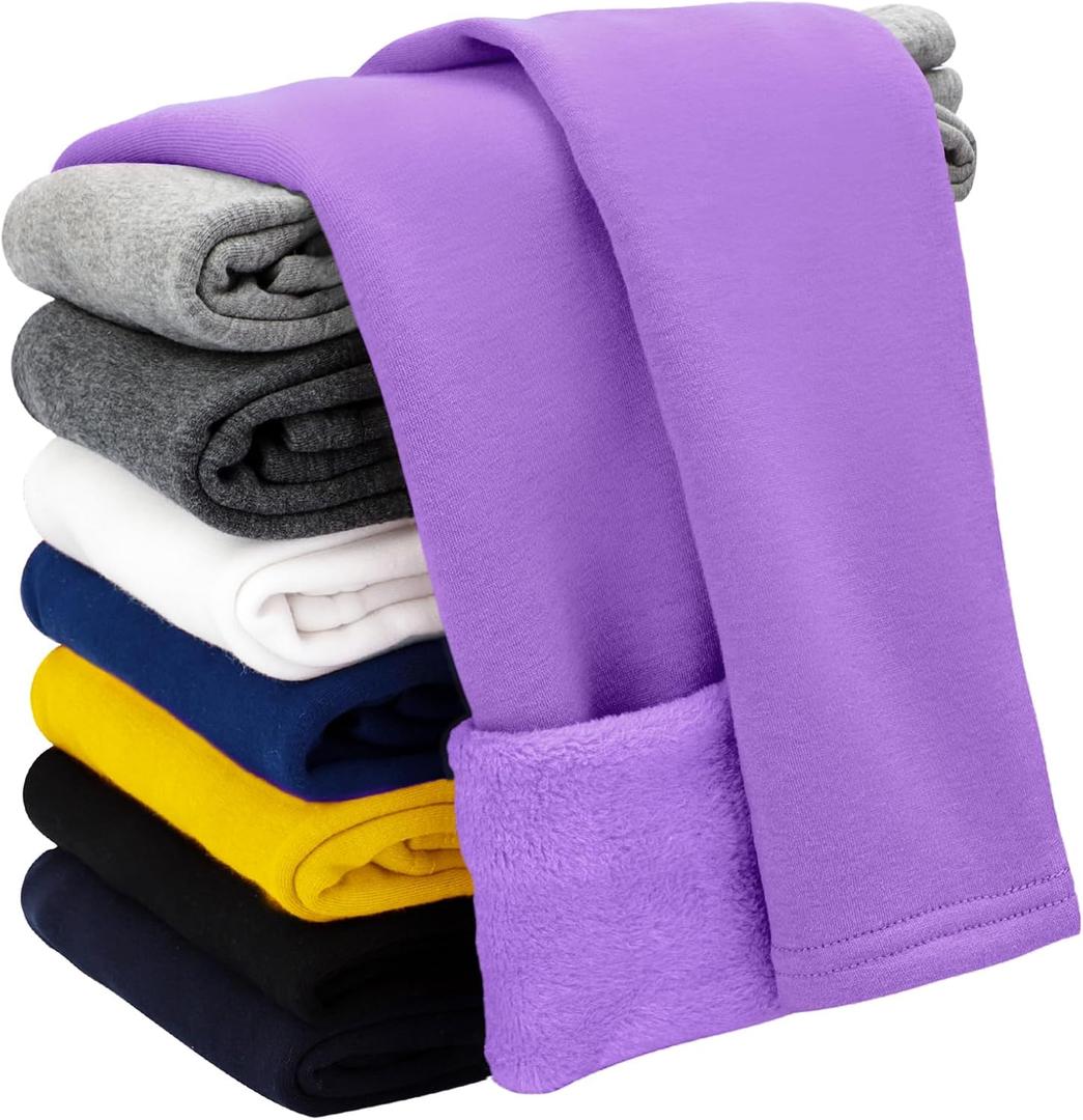 Auranso Girls Winter Warm Cotton Fleece Lined Leggings Thick Thermal Tights Pants (5-6 Years, Purple)